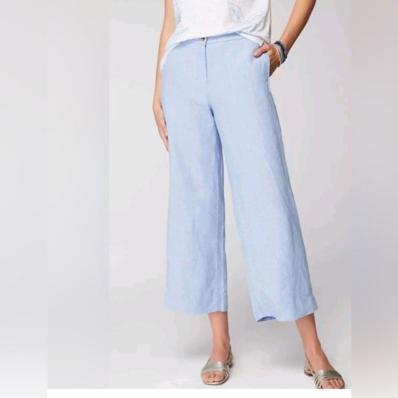 J. Jill Pants - J. Jill Easy Linen Pants Wide Leg Women Size L Cropped Relaxed Fit In Blue